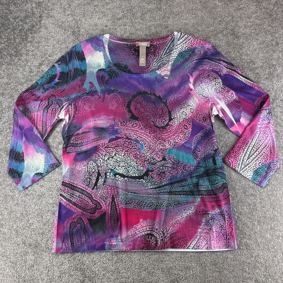 Chico's Tops - Chicos 3/4 Long Sleeve Blouse Shirt Womens 1 M Abstract Design Colorful Pink